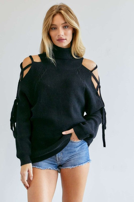 Open Detail Long Sleeve Turtleneck Sweater