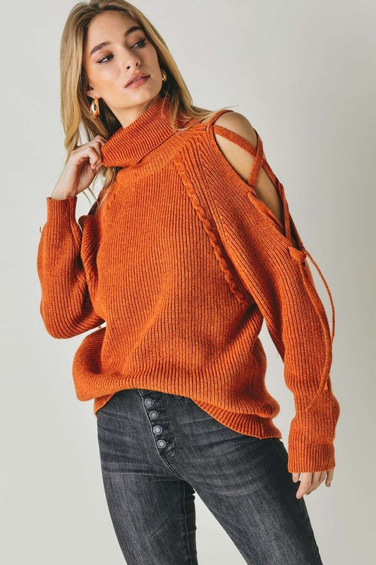 Open Detail Long Sleeve Turtleneck Sweater
